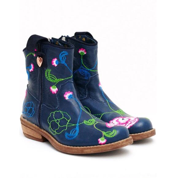 Mim-Pi Girl's Blue Floral Leather Ankle Boots Size Toddler 6 - Picture 1 of 8
